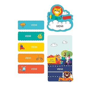 Zooboo Name Stickers Personalized with Kids Name, Waterproof Labels for School Kids, Used On Water Bottles, Snack Boxes, Etc. Best Birthday Return Gift for Kids (Lets Travel, Pack of 40 Labels)